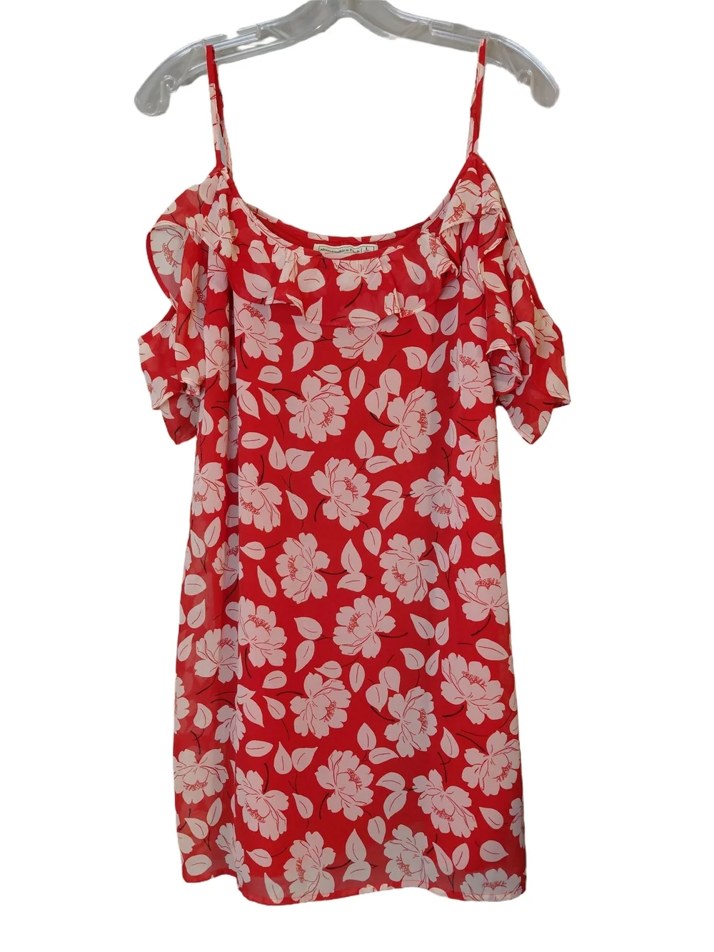 Abercrombie & Fitch Red Floral Cold Shoulder Dress Ruffle Sleeve Size Large - Picture 2 of 10